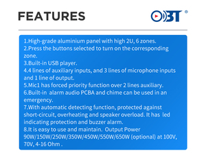 Amplificateur de puissance <span class=keywords><strong>6</strong></span> zones pour système audio scolaire et commercial avec fonction de pagination indépendante et contrôle du volume USB MP3 - Product Image 2