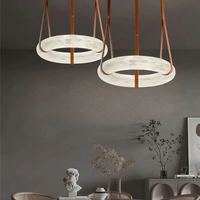 Lustre suspendu rond en résine imitation albâtre, design moderne et luxueux, pour salon