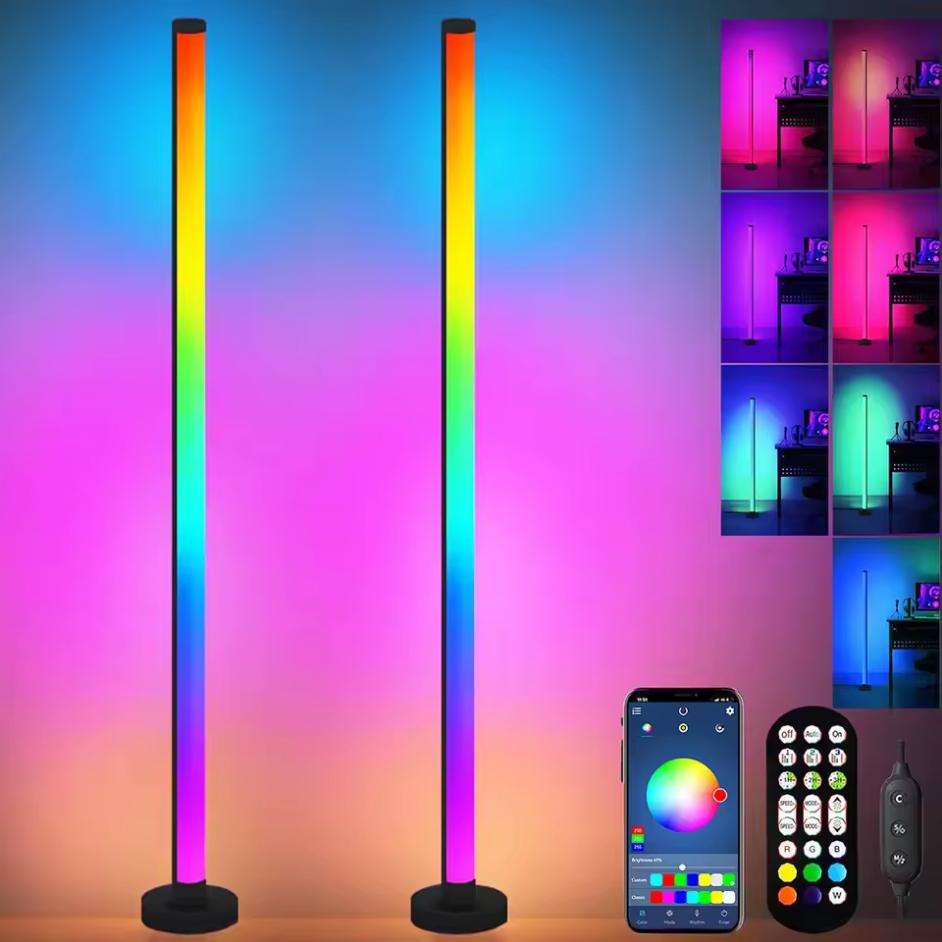 2pcs Rgb Led Atmosphere Floor Lamp Remote Control And App Control Music Synchronization Lighting Esports Game Mood Table Lamp