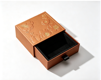 Boîte cadeau de luxe avec tiroir, boîte d'emballage pour bijoux en papier texturé floral avec dorure à chaud et doublure en mousse noire pour petits cadeaux