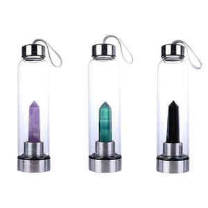 Cristaux infusés de 750ml Pierres de guérison Bouteille d'eau en verre transparente écologique unique - Product Image 1