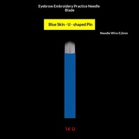 Китайские иглы-лезвия для татуажа бровей F/U, 14 игл, 18 лезвий, синие, для создания наклонных рядов и прорисовки линии брови