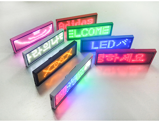 Modern Digital LED Name Tag with Magnetic Pin - Programmable and Customizable, Black Frame