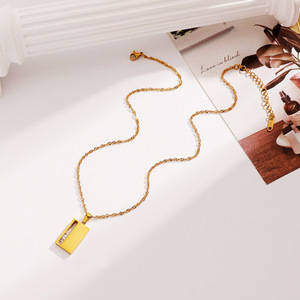 Stainless Steel <b>Titanium</b> Steel Necklace Square Zirconia Stone Simple Clavicle <b>Chain</b> 18k Gold Plated Women's Jewelry - Product Image 3