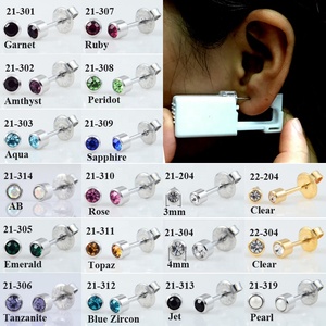 Boucles d'oreilles en acier inoxydable plaqué or avec pierre de naissance, unité de perçage d'oreille jetable, bijoux de corps stérilisés pour enfants, mariage - Product Image 6