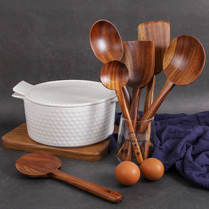 Utensilios de cocina coreanos con logotipo personalizado, espátula y cuchara creativas de teca, juego de espátulas para wok, espátula de madera antiadherente para sartén. - Product Image 3
