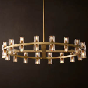 36" Round LED Chandelier Modern American Style Antique Brass Gold Crystal Chandelier For Living Room - Product Image 1