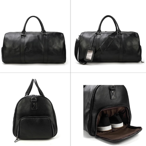 Bolsa de Viaje de Cuero Unisex Negra con Cierre de Cremallera, Correa Ajustable y Gran Capacidad - Product Image 2
