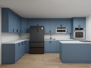 Alvin Matte Dusty Blue Custom Complete Modern Eco-Friendly Kitchen Cabinet Set Central Island Wooden Modular Kitchen Dining - Product Image 1