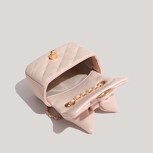 New Portable Fashion Handbag with Summer Ballet Style <b>Bow</b> and Diamond Grid Chain Crossbody Bag Zipper Closure - Product Image 3