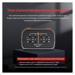 UT325F เครื่องวัดอุณหภูมิแบบดิจิตอล 4 ช่องสัญญาณ ชนิด J/T/E/R/S/N/K เทอร์โมคัปเปิล สำหรับใช้งานในอุตสาหกรรม - Product Image 2
