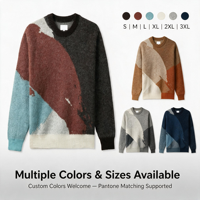 Pull en maille à col rond pour homme en mélange de mohair, à manches longues, motif color block abstrait, coupe décontractée, logo personnalisé, OEM, ODM, vente en gros