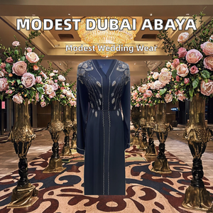 Abaya musulmane traditionnelle de Dubaï, faite à la main, de haute qualité, légère, modeste, perlée et pailletée, à manches longues, longueur cheville, en polyester - Product Image 2
