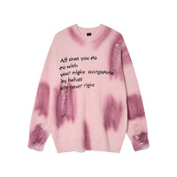 Automne hiver Longji vêtements Style américain lettre Jacquard tricoté pull avec trous paresseux coupe ample