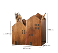 Boîte de rangement en bois de style japonais rétro en forme de maison - Organisateur de bureau vintage, design ouvert, structure en bois robuste, boîte à crayons en bois