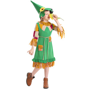 Nuevo Vestido de Marioneta Verde <span class=keywords><strong>para</strong></span> Niñas de Halloween con Flores y Parches, Conjunto de Muñeca de Paja con Borlas, Ropa <span class=keywords><strong>Infantil</strong></span> de Carnaval DONG-004 - Product Image 3