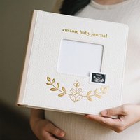 Ensemble cadeau de luxe personnalisé en cuir de PU couverture rigide souvenir de bébé livre de souvenirs agenda avec fenêtre photo pour les nouveaux parents