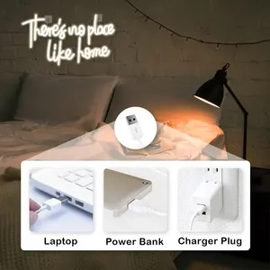Señal de neón <span class=keywords><strong>LED</strong></span> "There's No Place Home" alimentada por USB, luz nocturna <span class=keywords><strong>Multicolor</strong></span> vibrante, decoración de pared, dormitorio, sala de estar, fiesta de boda, 5V - Product Image 2