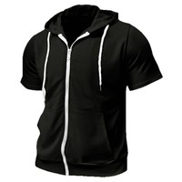 Sweat-shirt à capuche tricoté pour homme 2026 en polyester/coton, à manches courtes, motif 3D uni, anti-boulochage, longueur standard, idéal pour l'été
