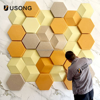 Panneau acoustique décoratif mural hexagonal en fibre de polyester USONG 100% - Isolation phonique hautement efficace