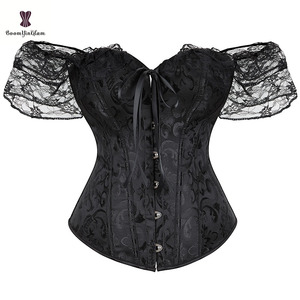 Frente 6 Busk cierre cordón vendaje Bustier Festival tamaño grande tetona señoras claro y azul oscuro encaje manga corsé Top para mujeres - Product Image 2