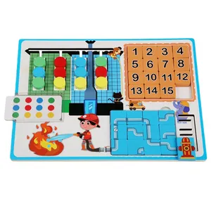 3 IN 1 Wooden Four Color Game 1-15 Number Slide Puzzle Brain Teaser IQ Game for children