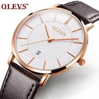 Montres à quartz OLEVS 5869 de luxe pour hommes, montres analogiques décontractées à bracelet en cuir fin pour hommes, femmes et couples