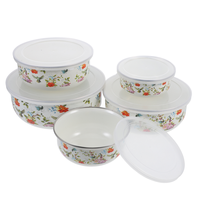 Lot de 5 bols à glace classiques vintage en métal émaillé avec couvercles en PP, récipients pour aliments pour bébés et soupes, emballés en carton pour les fêtes