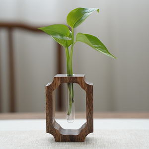 Wooden Hydroponic Vase With Glass Tube For Single Stem Plant Decorative <b>Rustic</b> Style <b>Desk</b> Flower Vase - Product Image 2