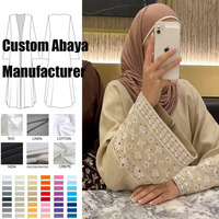 Robe Abaya en Lin Brodé avec Ceinture, Vêtement Islamique Uni avec Fermeture Éclair au Dos, Abaya Palestinienne pour Prière Ramadan Aïd en Gros