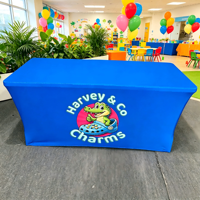Housse de table promotionnelle extensible 6 pieds, couleurs vives, taux de réachat élevé, en polyester extensible 280 GSM, pour foire locale