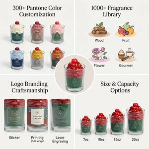 Luxury Cherry <b>Topped</b> Whipped Cream Dessert Scented Soy Wax Candle For Modern Bakery Decor Wholesale Private Label Premium Set - Product Image 2