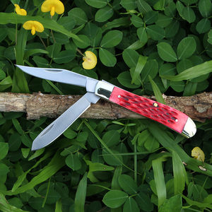 High Quality Red OX <strong>Bone</strong> <strong>Handle</strong> EDC <strong>Knives</strong> Small Folding 420 Double Blade Survival Outdoor Camping Survival Pocket <strong>Knife</strong> - Product Image 1