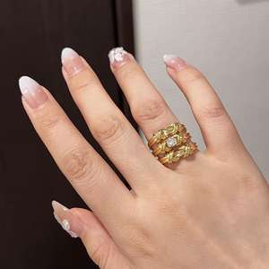Bague en argent sterling S925, style médiéval, luxe, nœud croisé, diamant, pour filles, rétro, petite, irrégulière, torsadée, ligne, incrustée 18K - Product Image 2