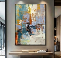 Peinture à l'huile abstraite multicolore sur toile, peinte à la main, à l'impasto épais, avec traces de pinceaux bruts superposées, teintes mélangées, art moderne texturé