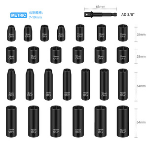 Impact Socket <b>Set</b> 27 <b>Pc</b> 3/8 In Chrome Vanadium Steel 6 Point For Auto Repair - Product Image 1