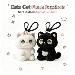Porte-clés en peluche chat mignon personnalisé, pendentif animal en peluche doux avec sangle tressée pour sacs à main, sacs à dos, porte-clés - Product Image 1