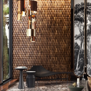Nord America noce nero in legno massello mosaico di lusso semplice legno nordico pannello nuovo cinese sfondo muro - Product Image 3