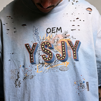 T-shirt Homme Personnalisé Effet Usé et Déchiré Imprimé 100% Coton Délavé à l'Acide Style Vintage Grammage Lourd Streetwear