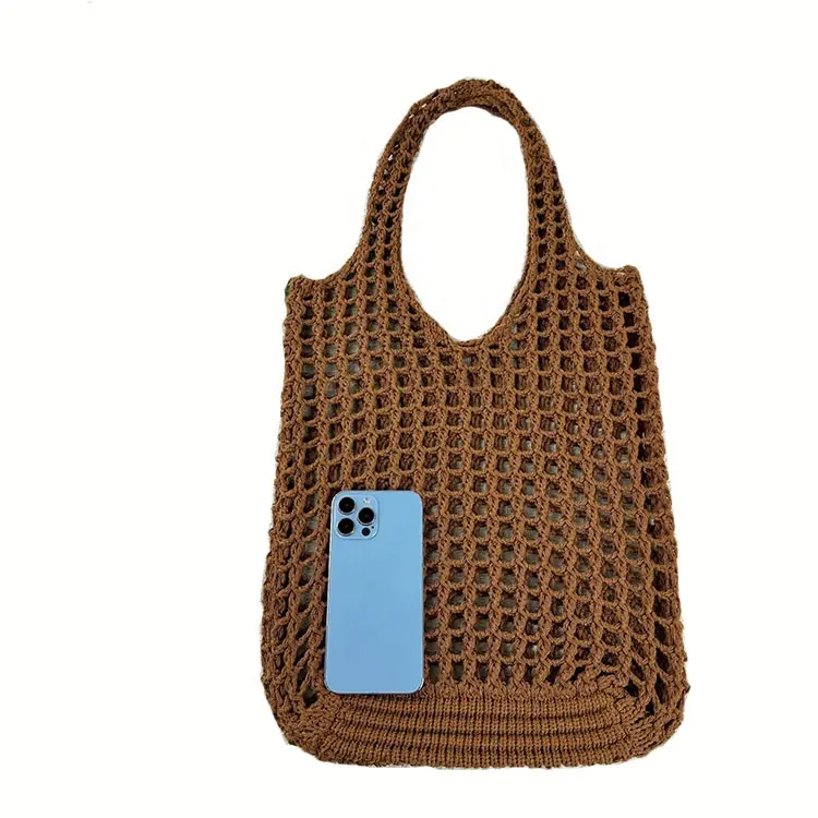 Fashion summer shopping tote bags for women 2024 custom casual knit hollow beach shoulder bag