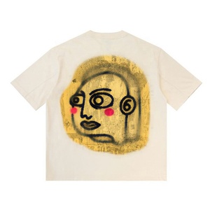 100% de coton en jersey uni avec col vieilli T-shirt graphique rétro à manches courtes - Product Image 3