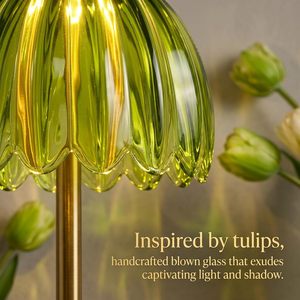 High CRI Ra95 LED Desk Lamp Rechargeable <b>Touch</b> Dimmable Iron Body Flower Shape Glass Shade Creamy Style Table Lamp - Product Image 3