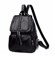 Sac de voyage pour femme tendance 2024 en PU avec pompon, sac à dos décontracté pour femme
