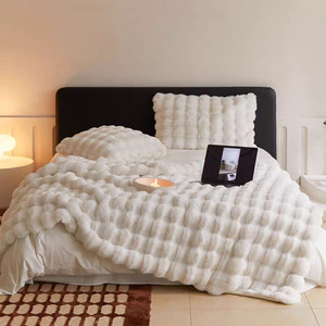 Vente chaude Couverture de lit de luxe chaude et douillette en <span class=keywords><strong>fausse</strong></span> <span class=keywords><strong>fourrure</strong></span> de lapin moelleuse et bouclée 200*230cm Jetés pour l'hiver - Product Image 6