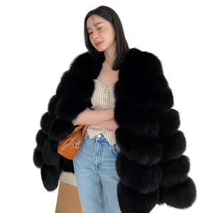 Fox Fur Long Sleeves Stand Collar Coat Warm Jacket Women's Real Fox Fur Bubble Coat