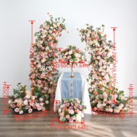Ensemble de fleurs géantes en soie et de plantes décoratives populaires en gros, fleurs artificielles en rose, décoration d'arche de mariage sur scène
