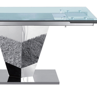 Table à manger extensible avec plateau en verre transparent de 12 mm d'épaisseur, pieds en métal, table multifonctionnelle pour la maison et le bureau