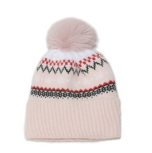 Automne/Hiver Bohème Géométrique Losange Tricoté Chapeau Doublure Intérieure et Épaisse <span class=keywords><strong>Synthétique</strong></span> Sable <span class=keywords><strong>Fourrure</strong></span> Large Bords avec <span class=keywords><strong>Pompon</strong></span> Bonnets - Product Image 4