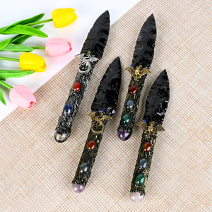 Handmade Natural Rough Black Obsidian Knife Dragon Metal Handle <b>Crystal</b> Stones Obsidian for Spiritual - Product Image 2