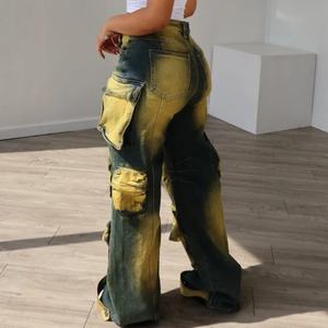 Pantalones de Trabajo de Cintura Alta para Mujer, Estilo Moderno, con Múltiples Bolsillos, Jeans Rectos, Jeans Cargo de Mezclilla, Novedad OEM 2025 - Product Image 3